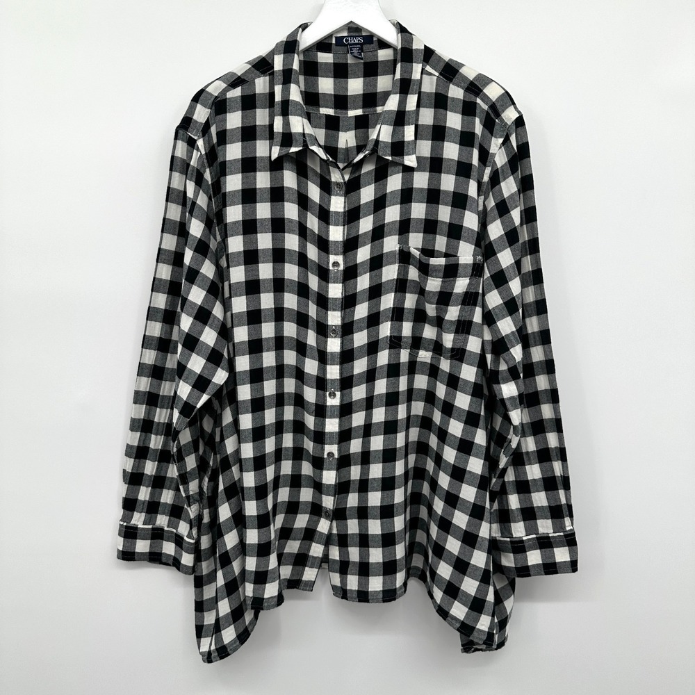 Chaps Tunic Top Shirt Size 3X Flannel Flowy Button Up Long Sleeve Cabincore Boho